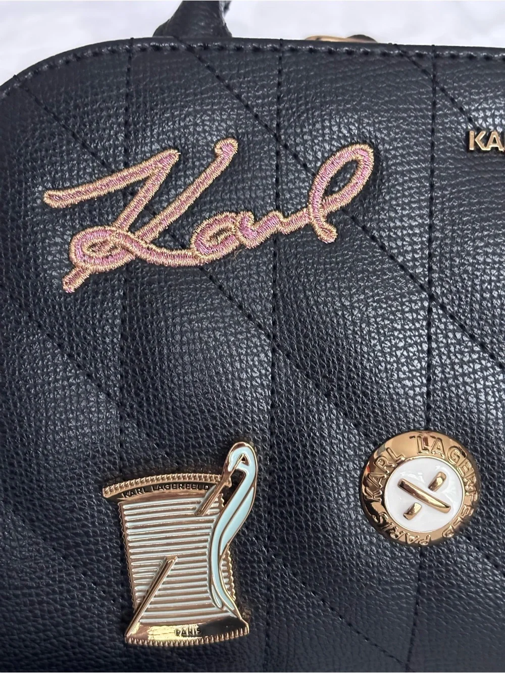 KARL LAGERFELD Maybelle Vegan Leather Embellished Quilted Dome Satchel--NWT